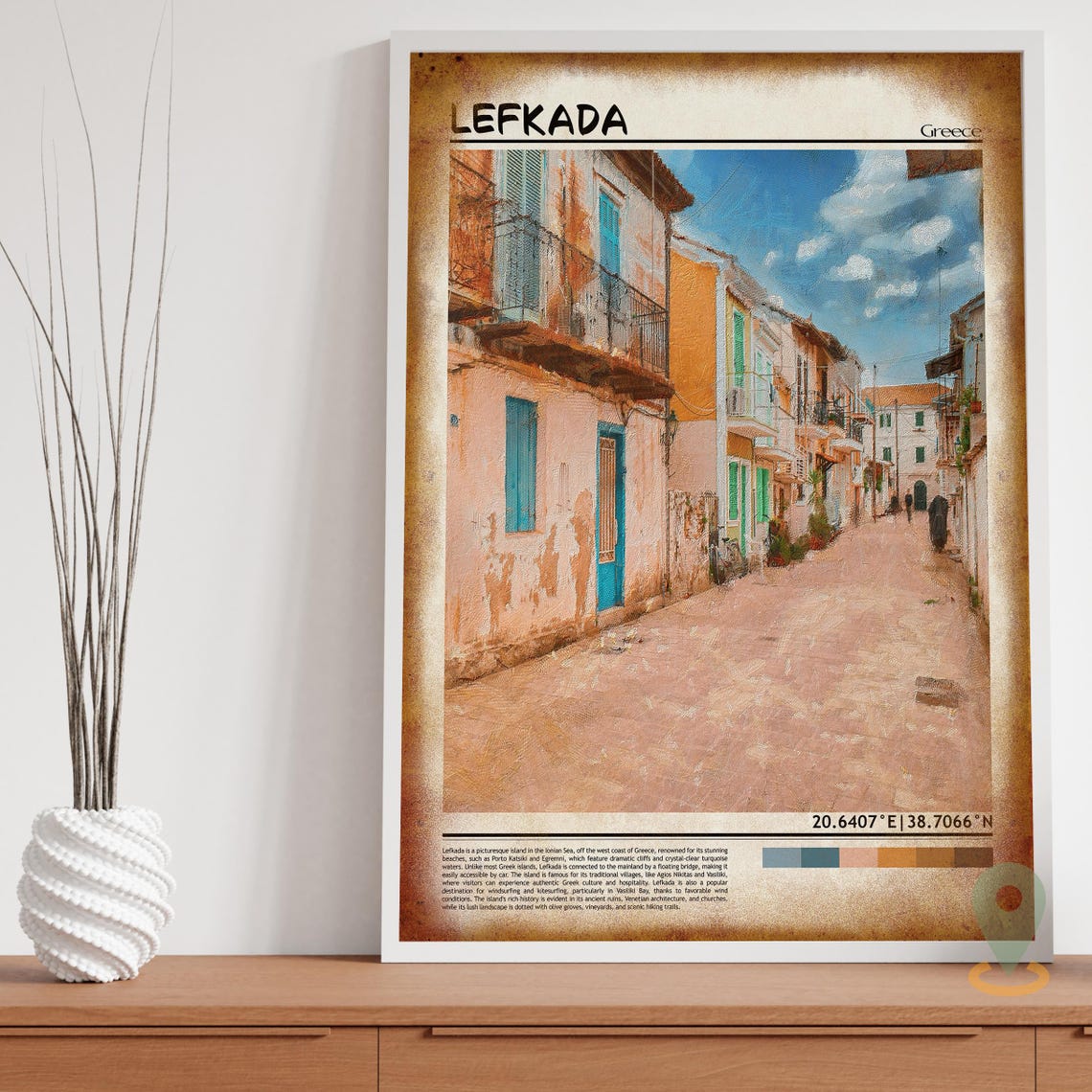 Lefkada Greece Old Town Street Painterly Summer Travel Poster - Image 3