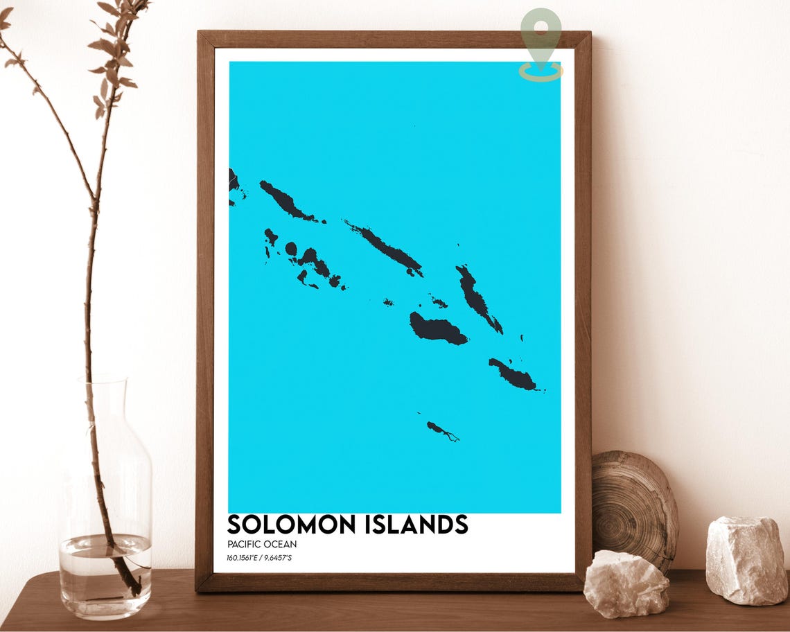 Solomon Islands Pacific Archipelago Navy on Cyan Graphic Poster