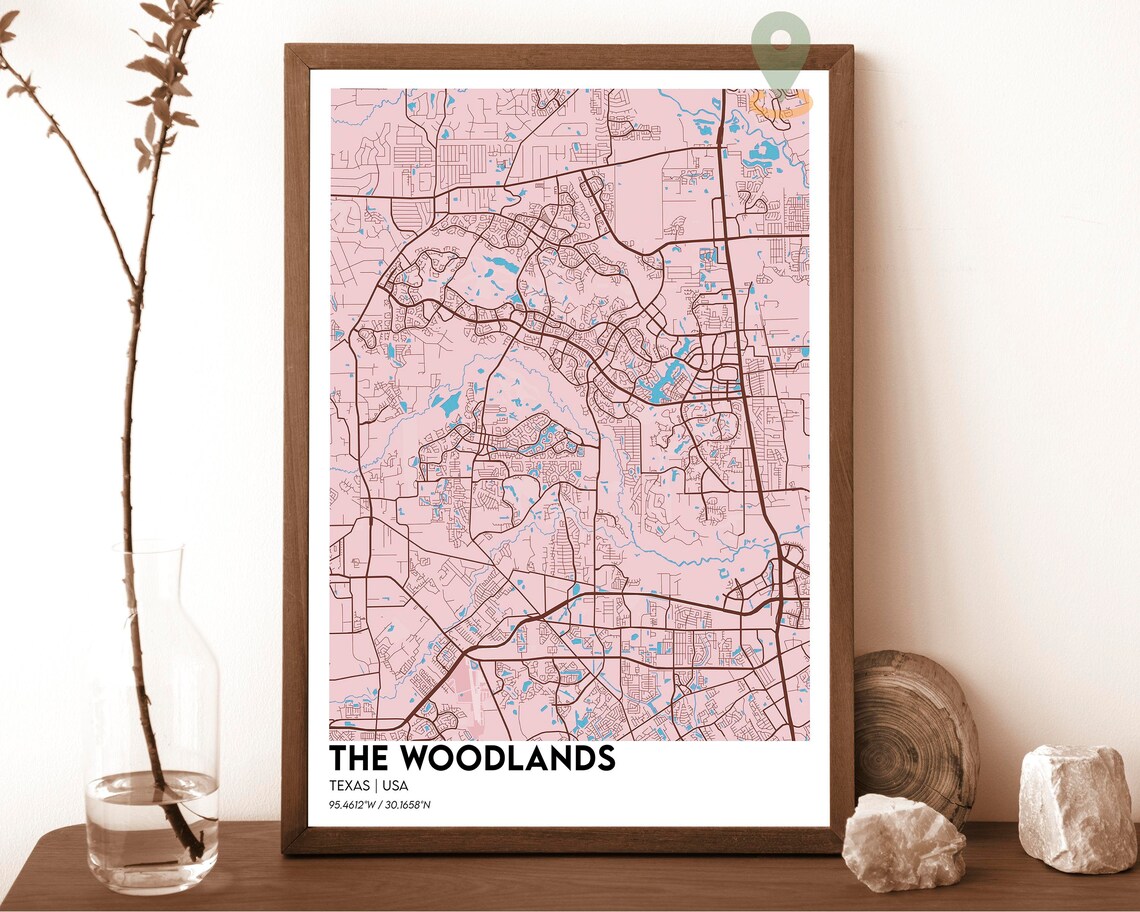 The Woodlands Texas Emerald Street Map Modern Art Decor Poster - Image 5