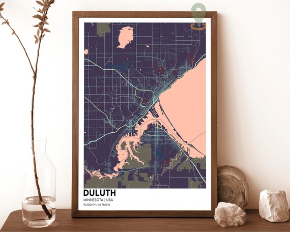 Duluth Minnesota City Street Map Lake Superior Grid Modern Art Print