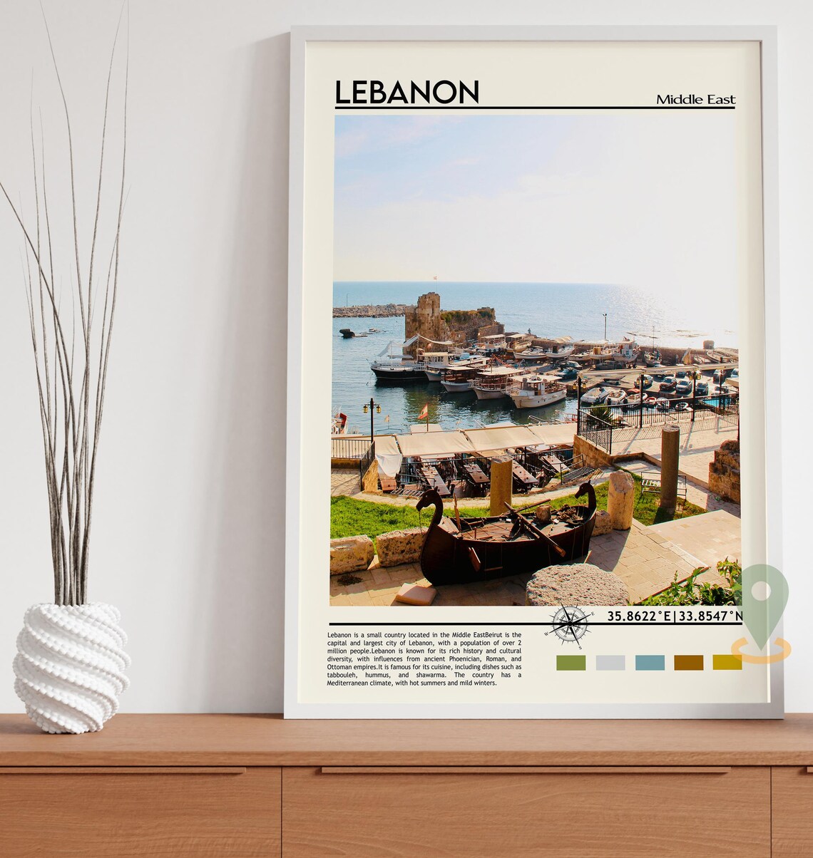 Lebanon Middle East Historic Harbor Castle View Travel Poster - Image 2
