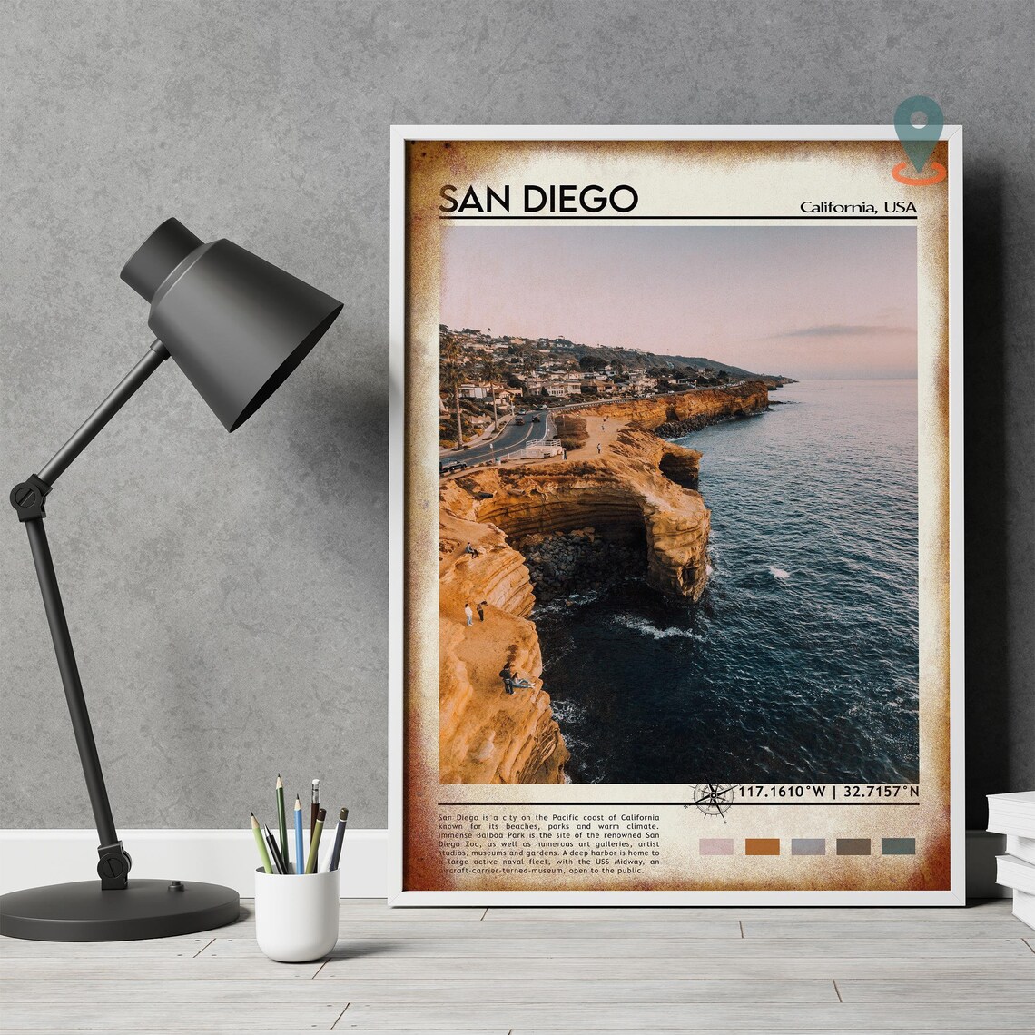 San Diego California Sea Cliffs Cove Aerial Ocean View Poster - Image 4