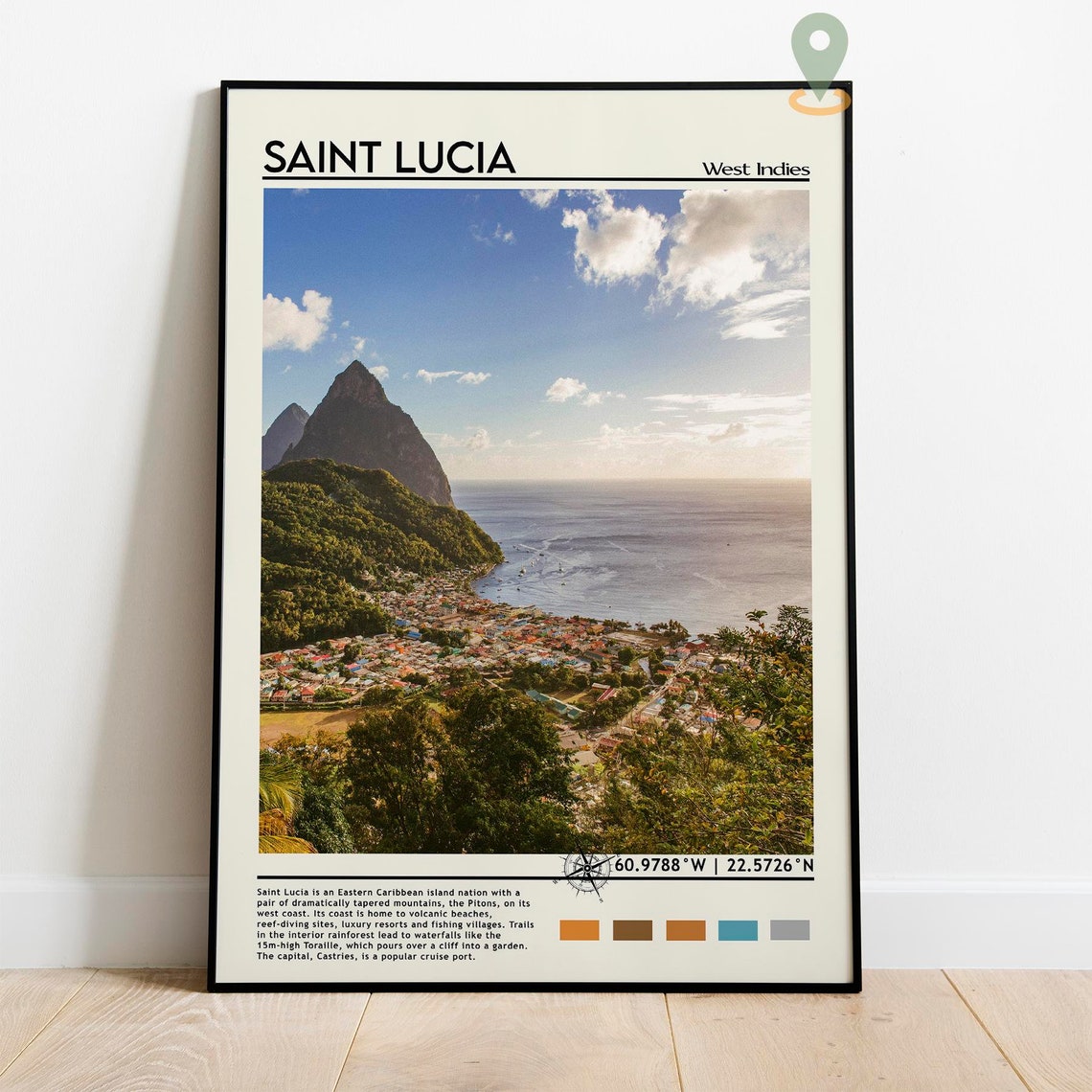 Saint Lucia West Indies Pitons Peaks Town View Travel Poster - Image 2