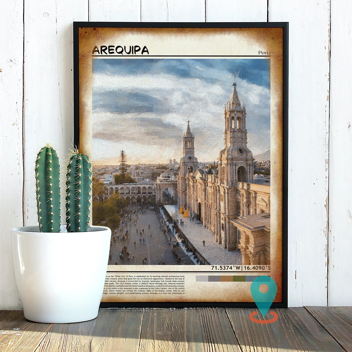 Arequipa Peru White City Cathedral Plaza Sunset Travel Poster - Image 2