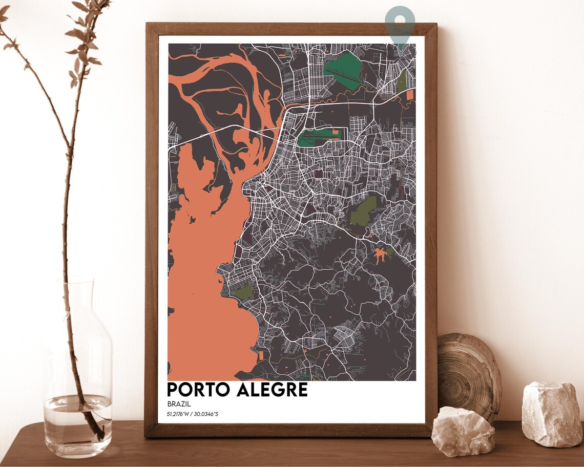 Porto Alegre Brazil Cream Burgundy City Map Home Decor Poster Art - Image 5