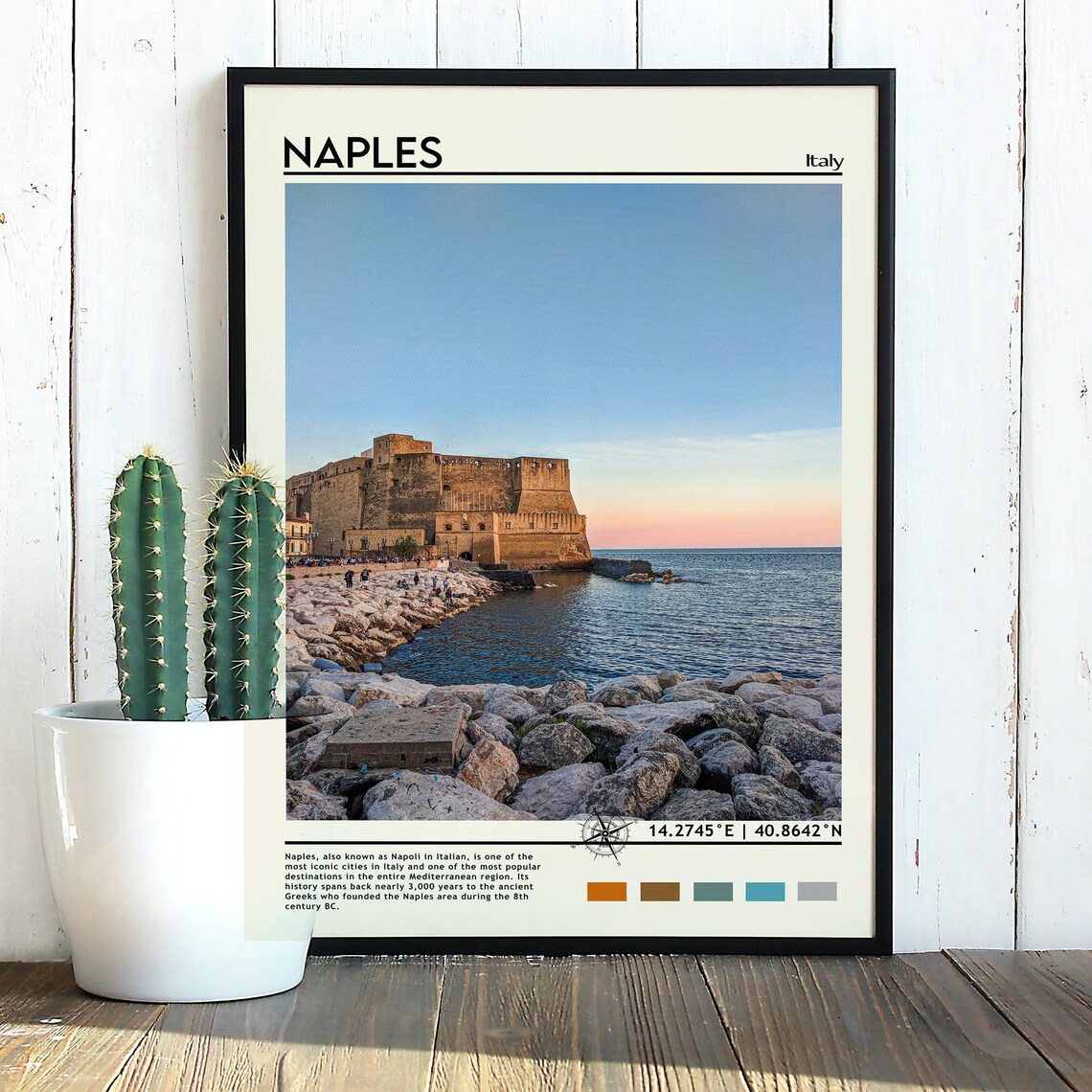 Naples Italy Sunset Coastline Castle by the Sea Vintage Poster - Image 3
