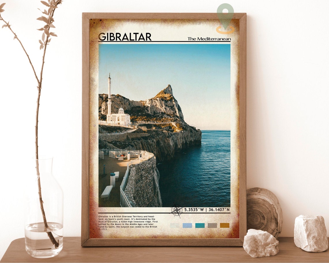 Gibraltar Mediterranean Rock Cliffs Seaside Mosque View Poster - Image 6