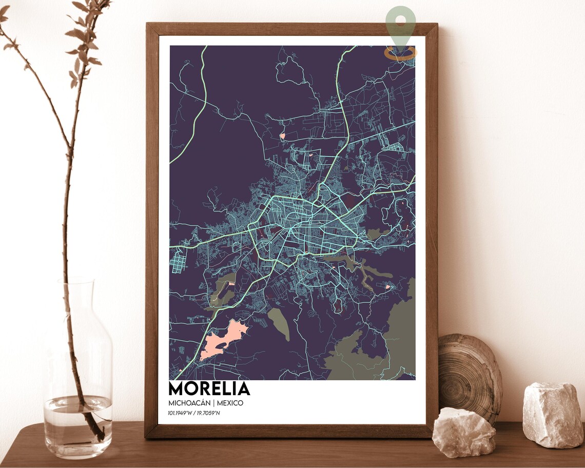 Morelia Michoacan Mexico emerald green with white streets Street Map Coordinates Poster - Image 3