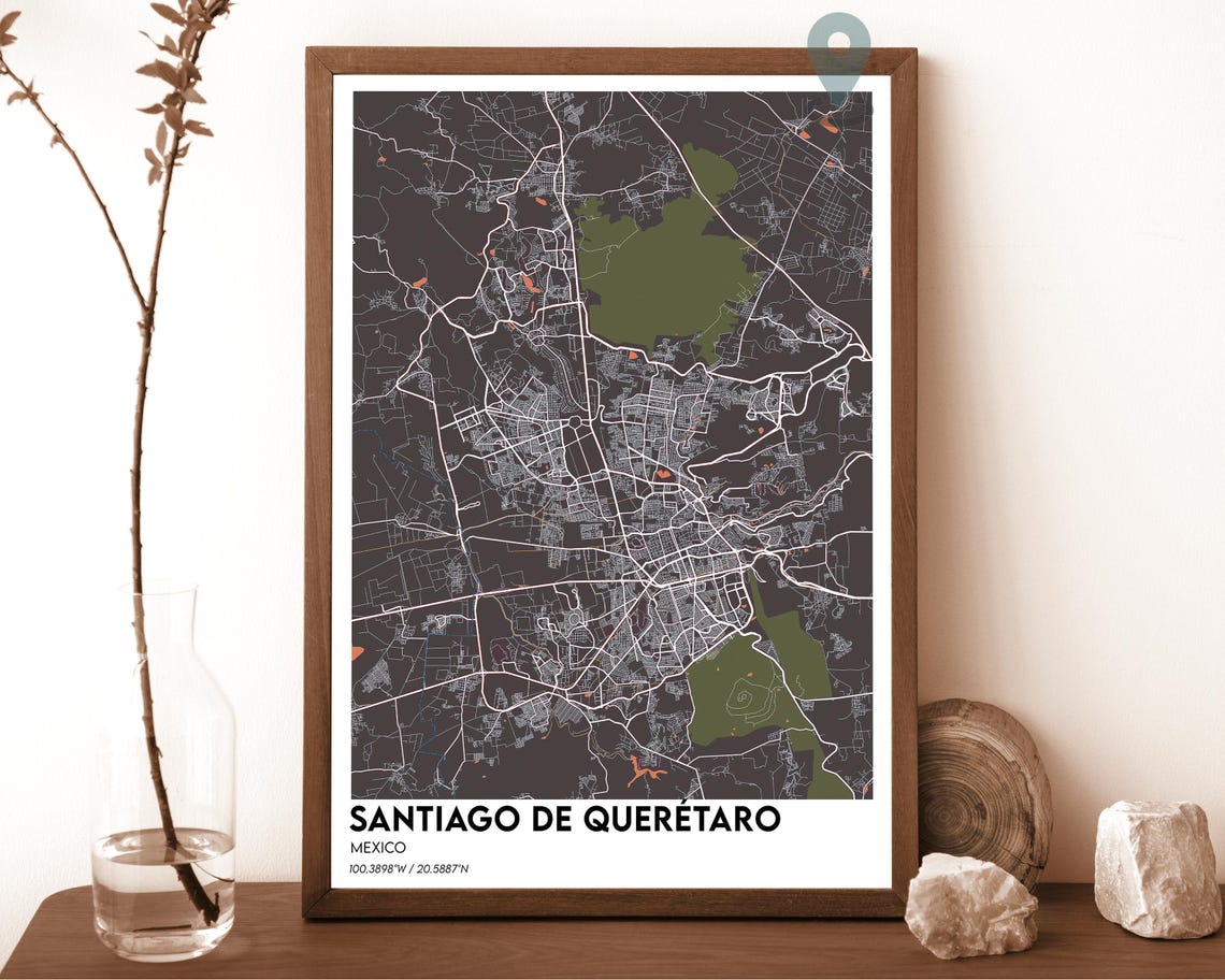 Santiago de Queretaro Mexico Crimson Red City Map Home Decor Poster - Image 4