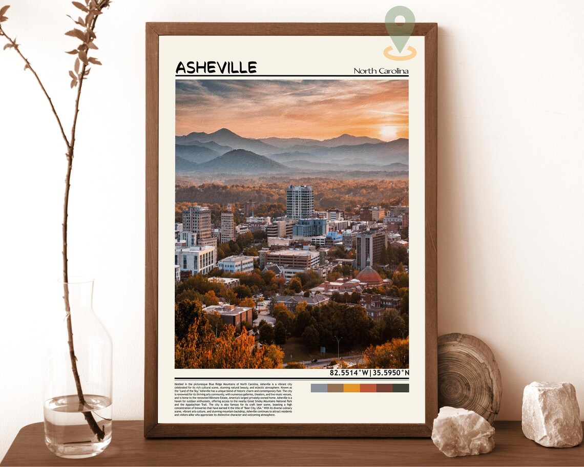 Asheville North Carolina Blue Ridge Mountain City Skyline Poster