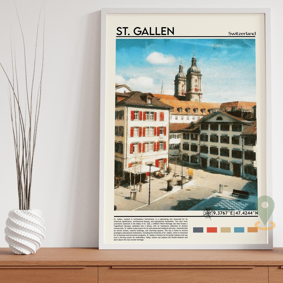 St. Gallen Switzerland Abbey Cathedral Towers Watercolor Poster - Image 5