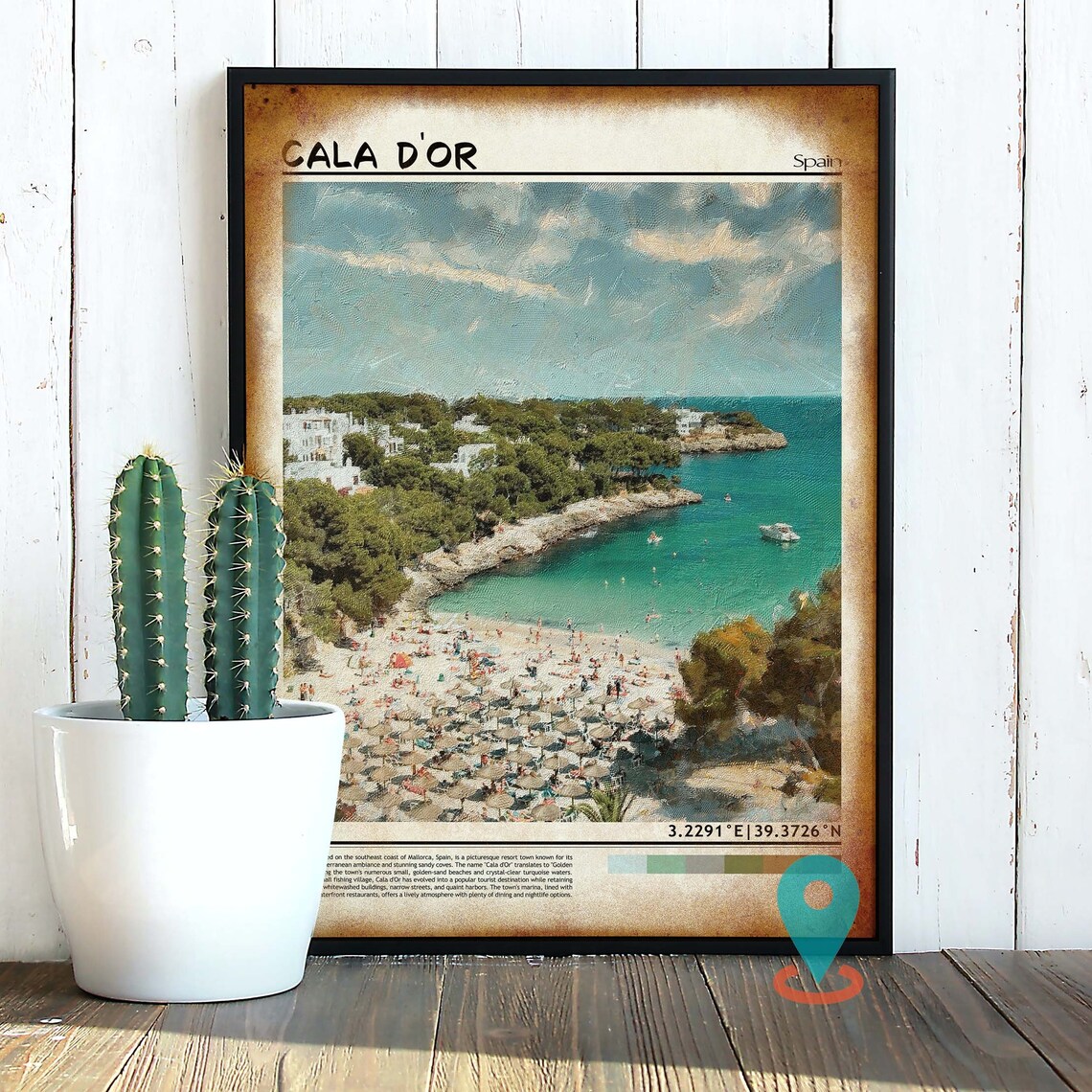 Cala d'Or Mallorca Spain Crowded Turquoise Cove Beach Photo Poster - Image 2