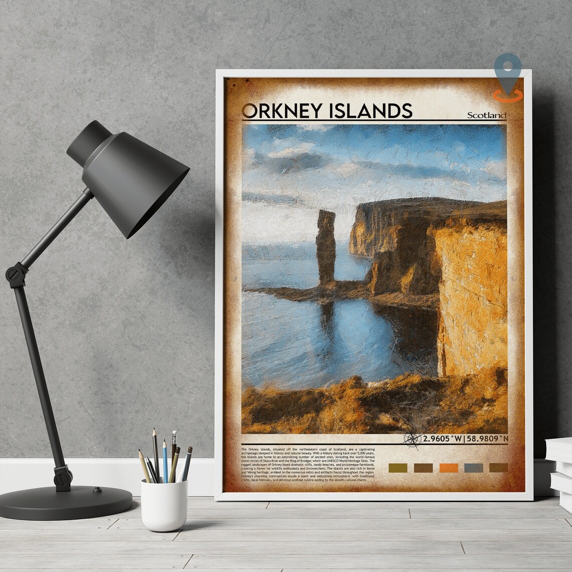 Orkney Islands Scotland Old Man Of Hoy Sea Stack Painting Poster - Image 4