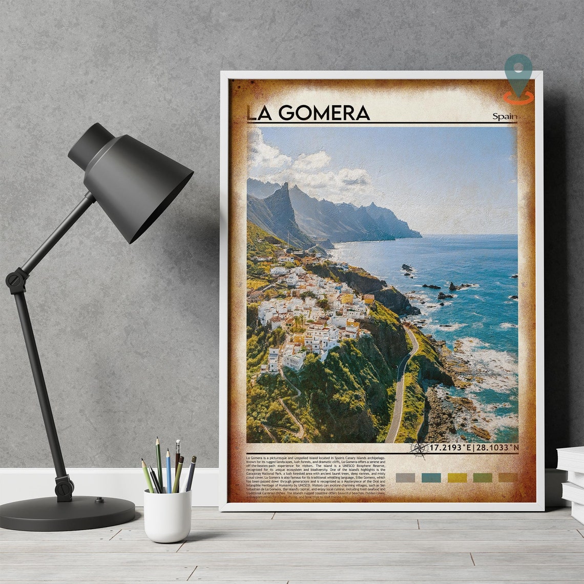 La Gomera Spain Canary Islands Cliffside White Village Poster - Image 4
