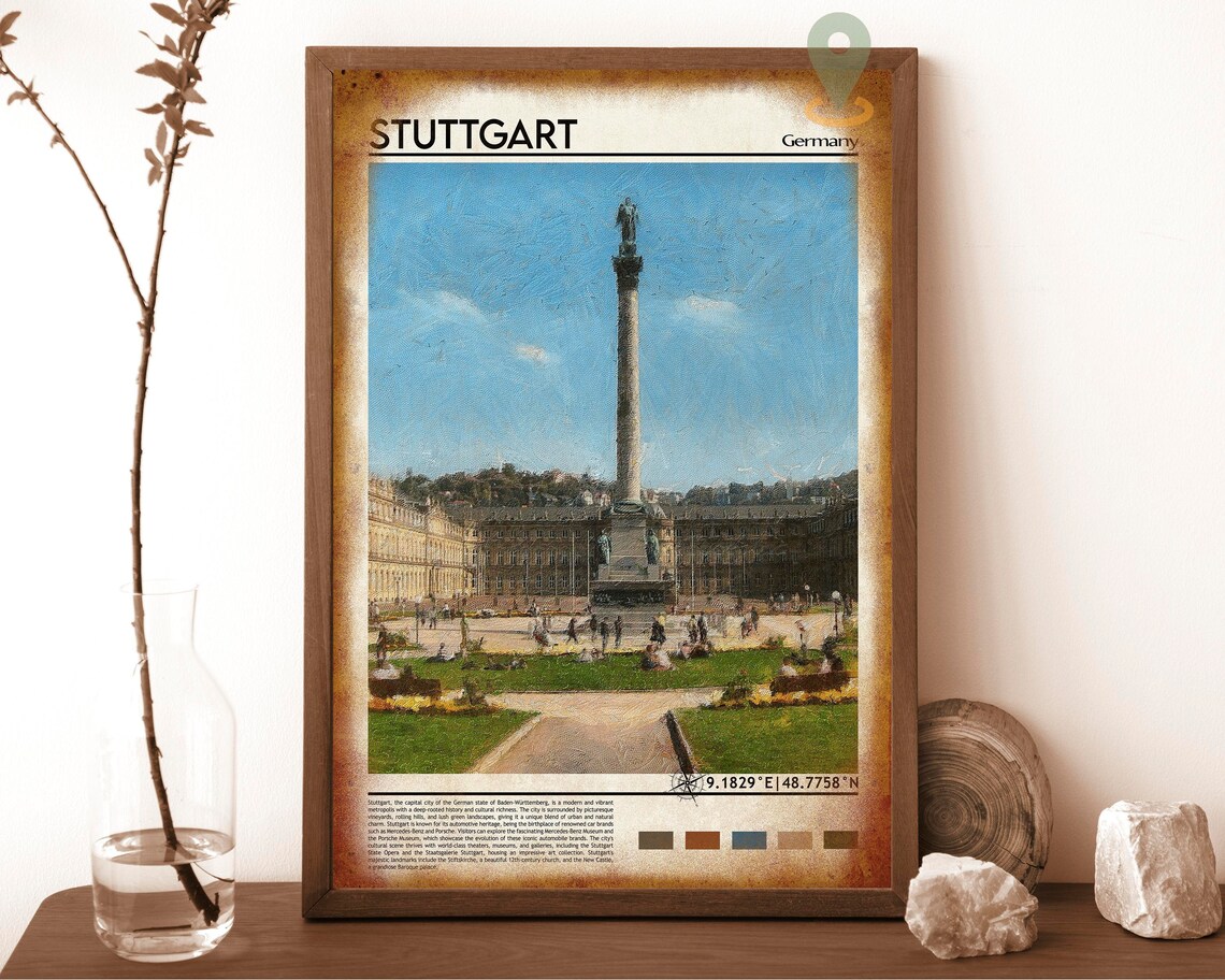 Stuttgart Germany Palace Square Jubilee Column Travel Poster - Image 6