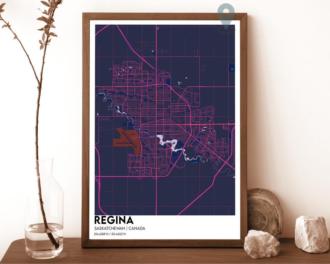Regina Saskatchewan Canada Dark Navy City Map Home Decor Poster - Image 2