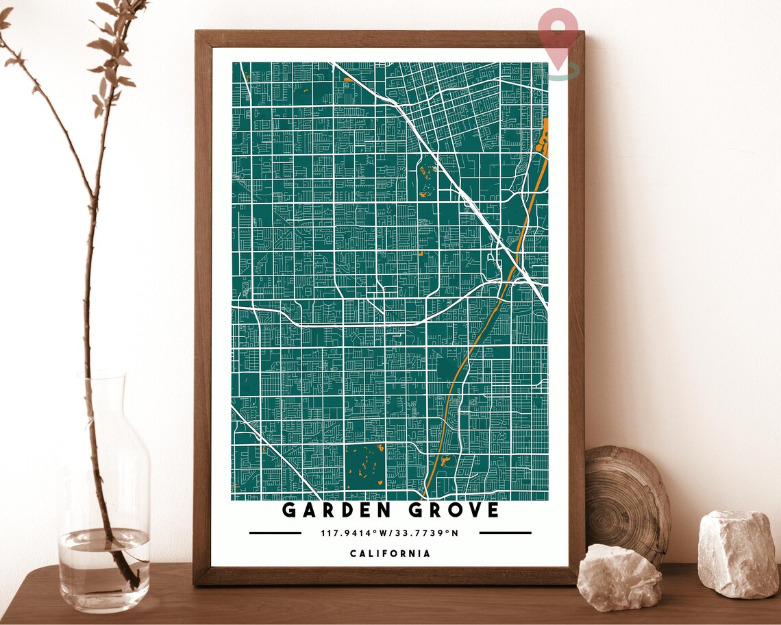 Garden Grove California City Street Map Modern Art Print for Subtle Home Decor - Image 5