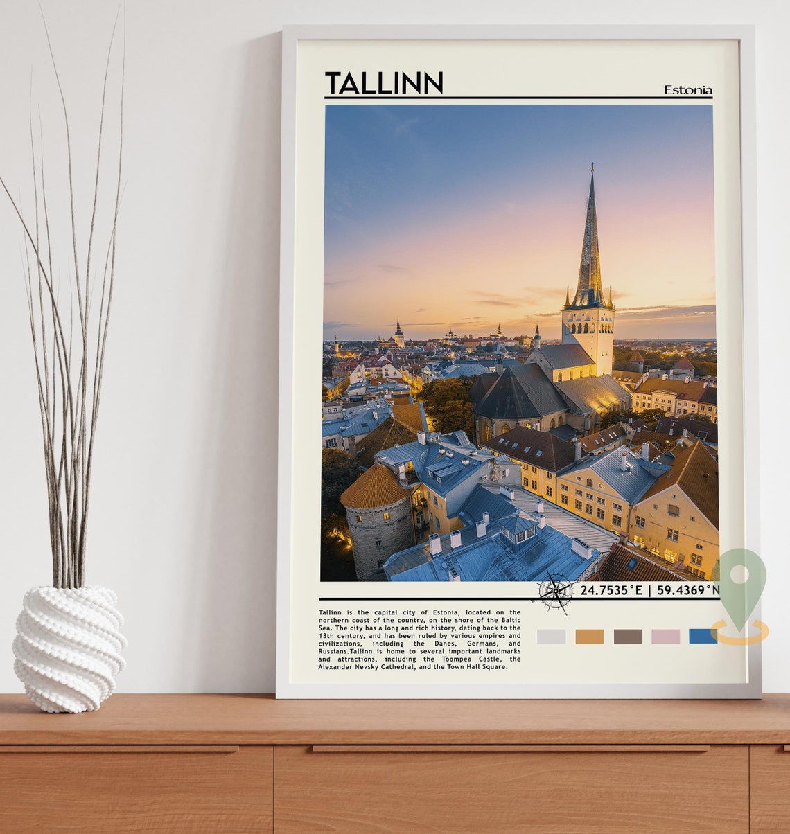 Tallinn Estonia Old Town Church Spires Sunset Skyline Travel Print - Image 4