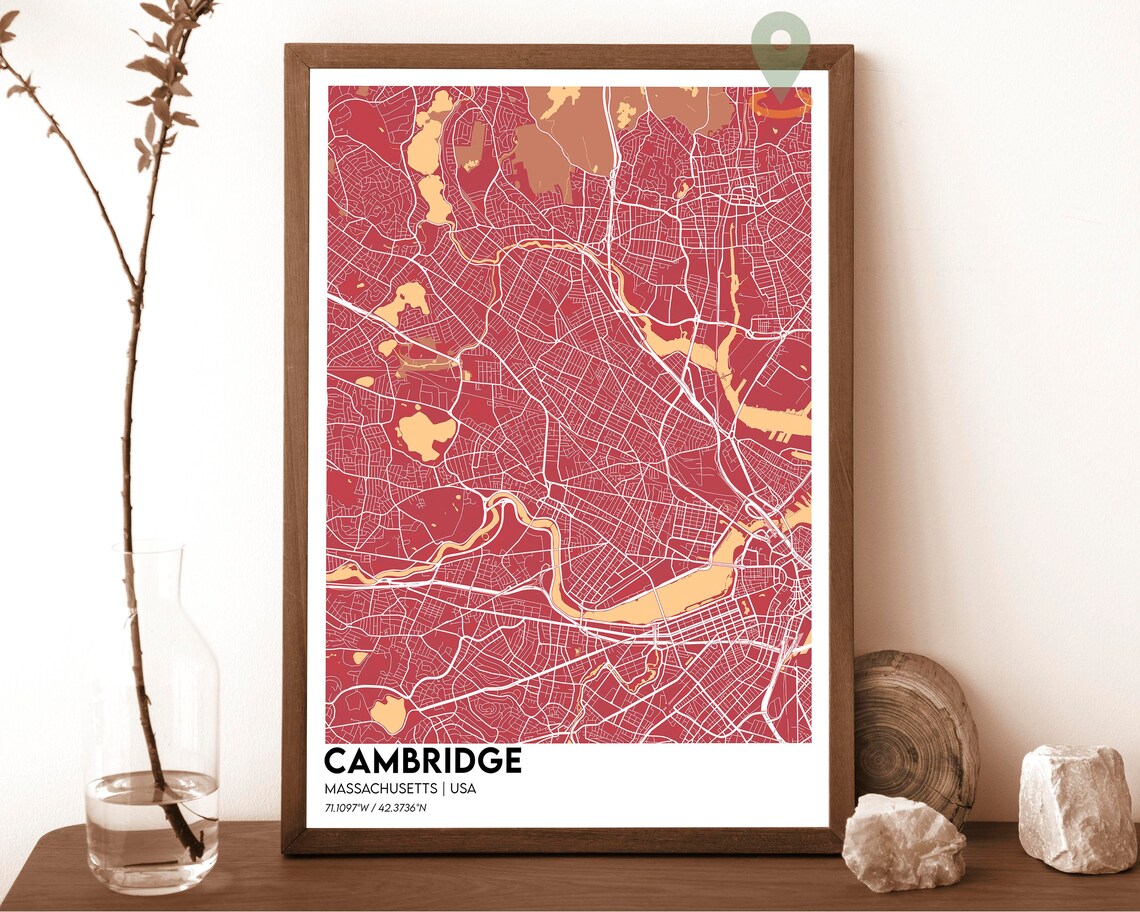 Cambridge Massachusetts Street Map Charles River Magenta Cream Art Print - Image 4