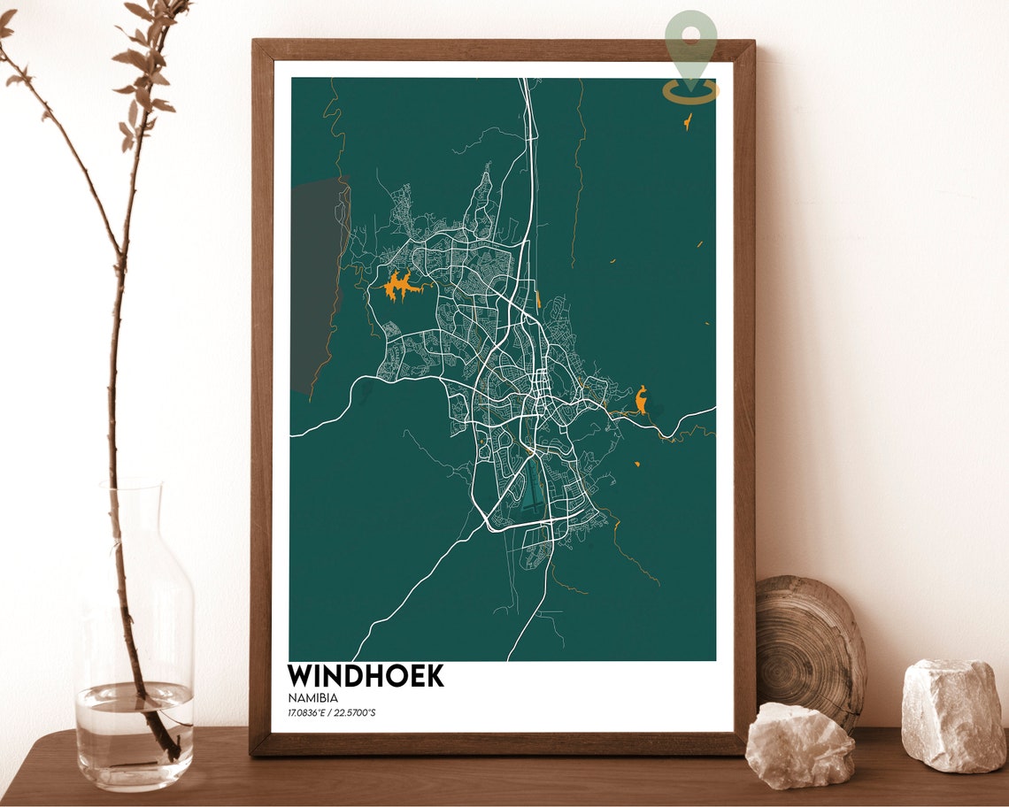 Windhoek Namibia Modern Night Dark City Street Map Art Poster - Image 5
