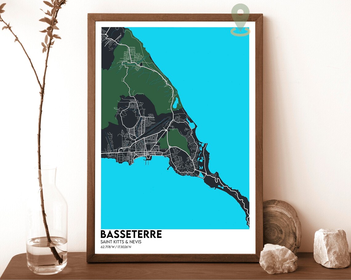 Basseterre Saint Kitts Nevis Vintage Antique City Map Poster - Image 3