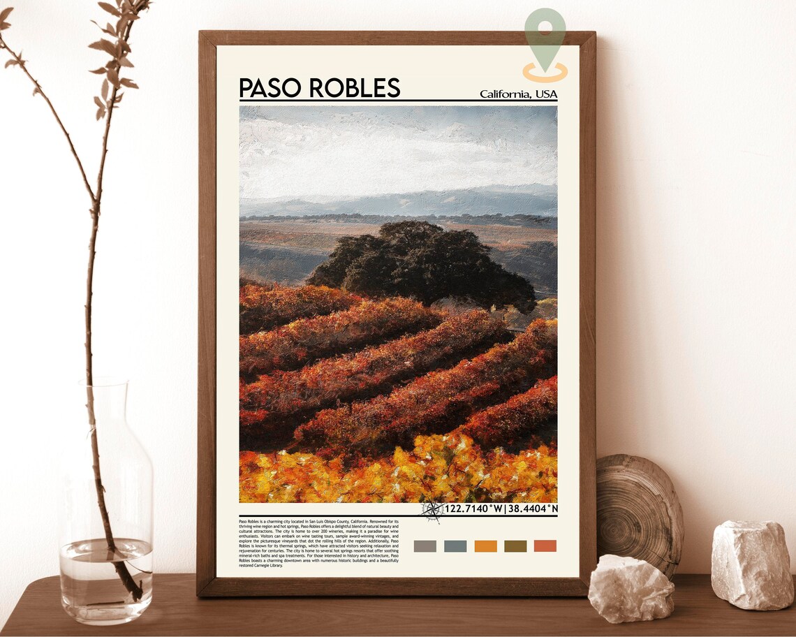Paso Robles California Autumn Vineyard Wine Country Travel Poster