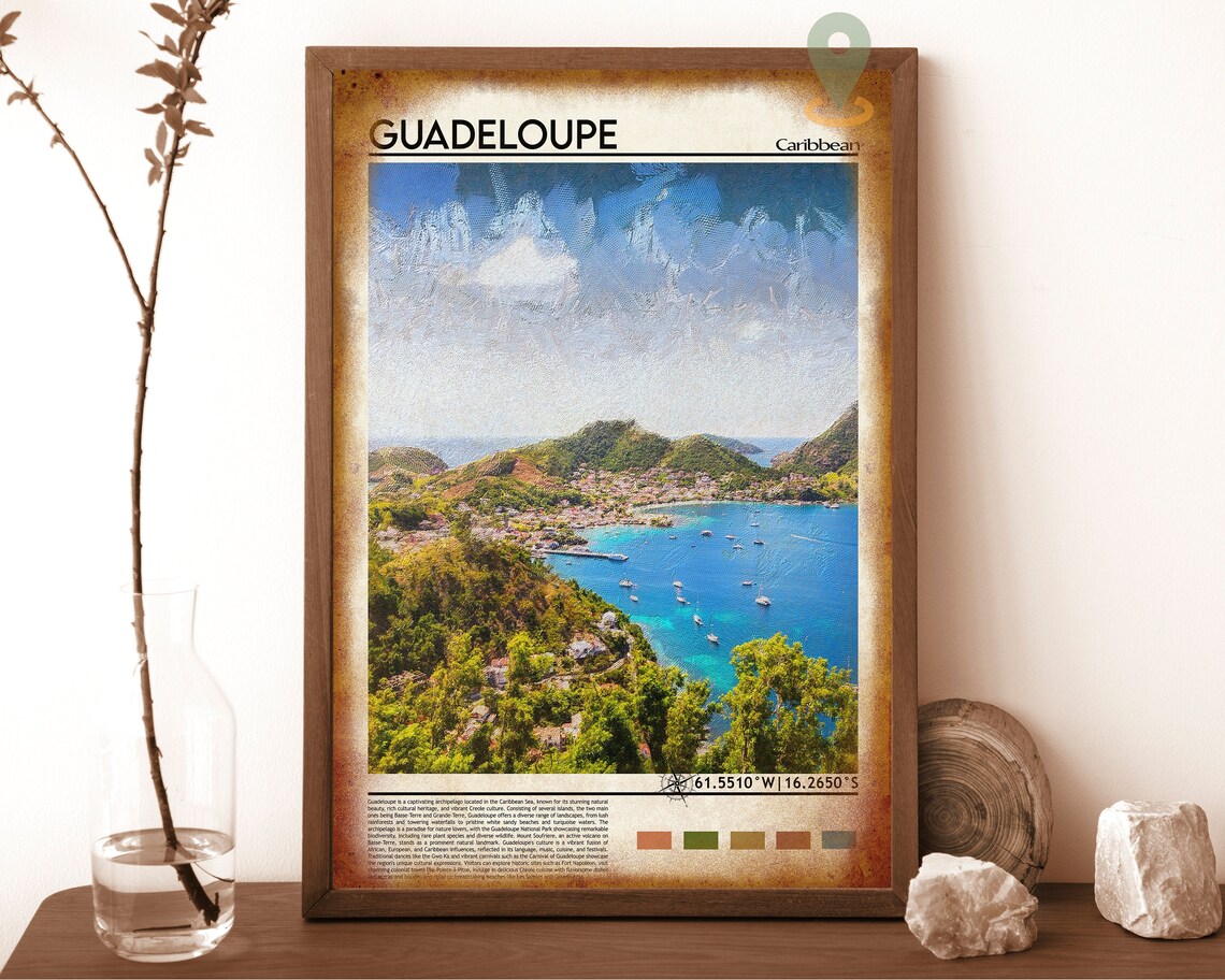 Guadeloupe Caribbean Island Bay Sailboats Coast Coordinate Poster - Image 6