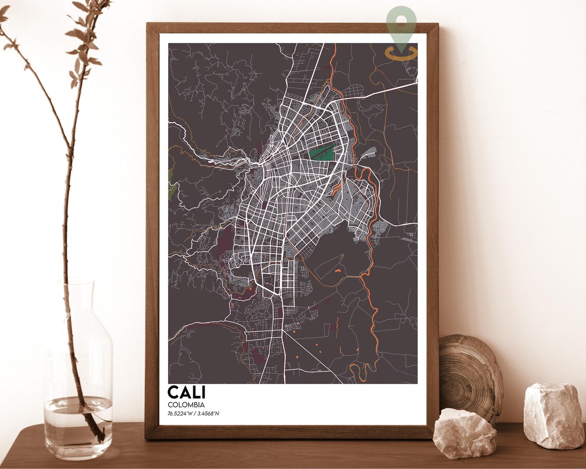 Cali Colombia Vintage Sepia City Map Art Poster Travel Decor - Image 5