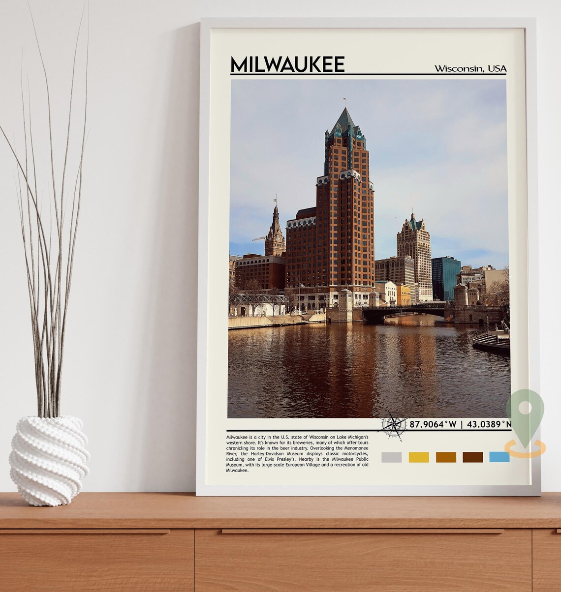 Milwaukee Wisconsin Downtown Riverfront Skyline City View Poster - Image 5