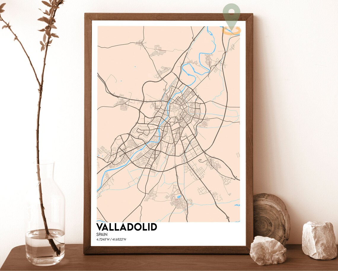 Valladolid Spain Charcoal Grey Orange Modern City Map Poster - Image 5