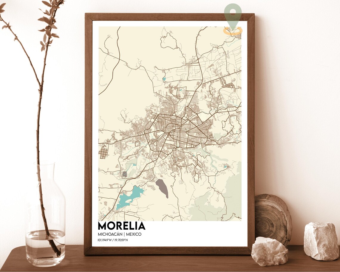 Morelia Michoacan Mexico emerald green with white streets Street Map Coordinates Poster - Image 5