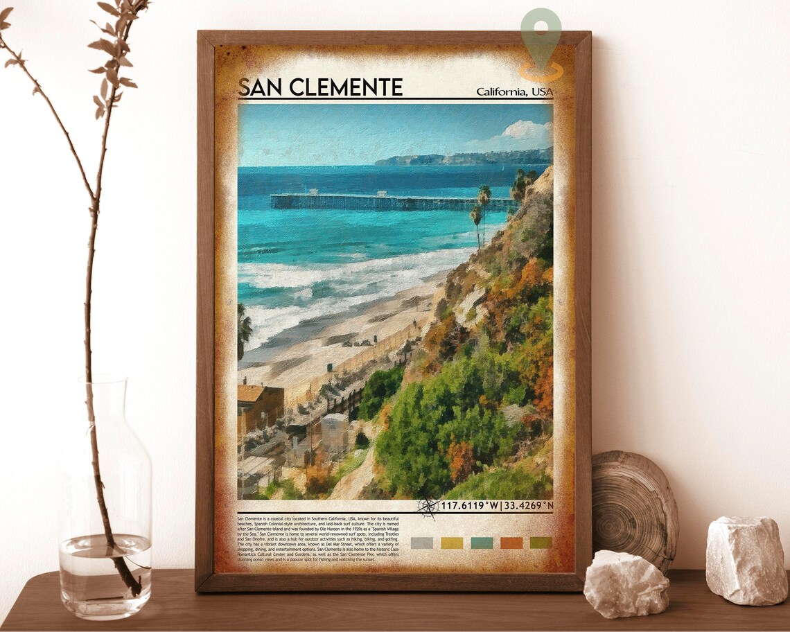 San Clemente California Pier Beach Cliffs Coastal Surf Poster - Image 6