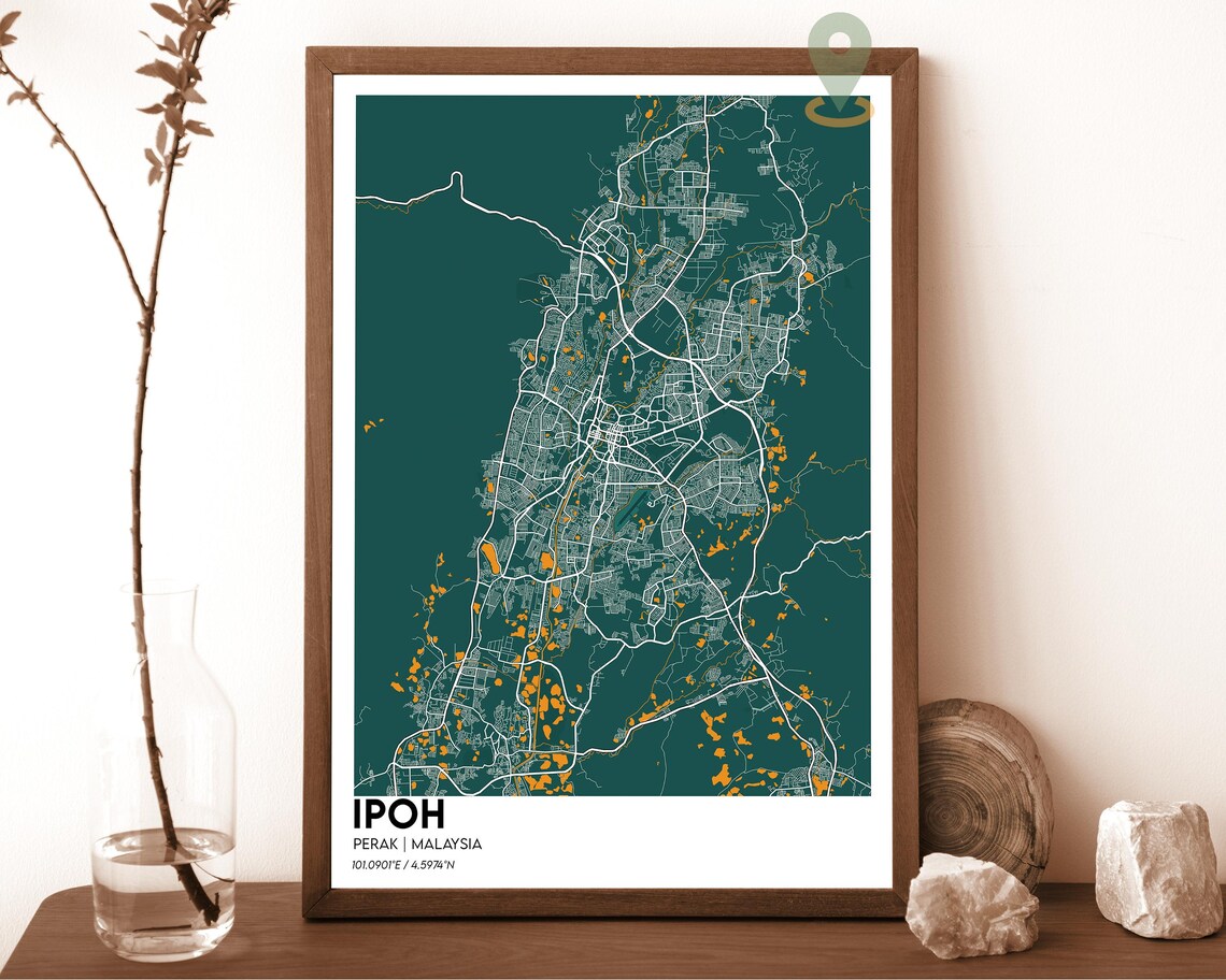 Ipoh Malaysia Bold Red Modern Minimalist City Street Map Wall Art - Image 5