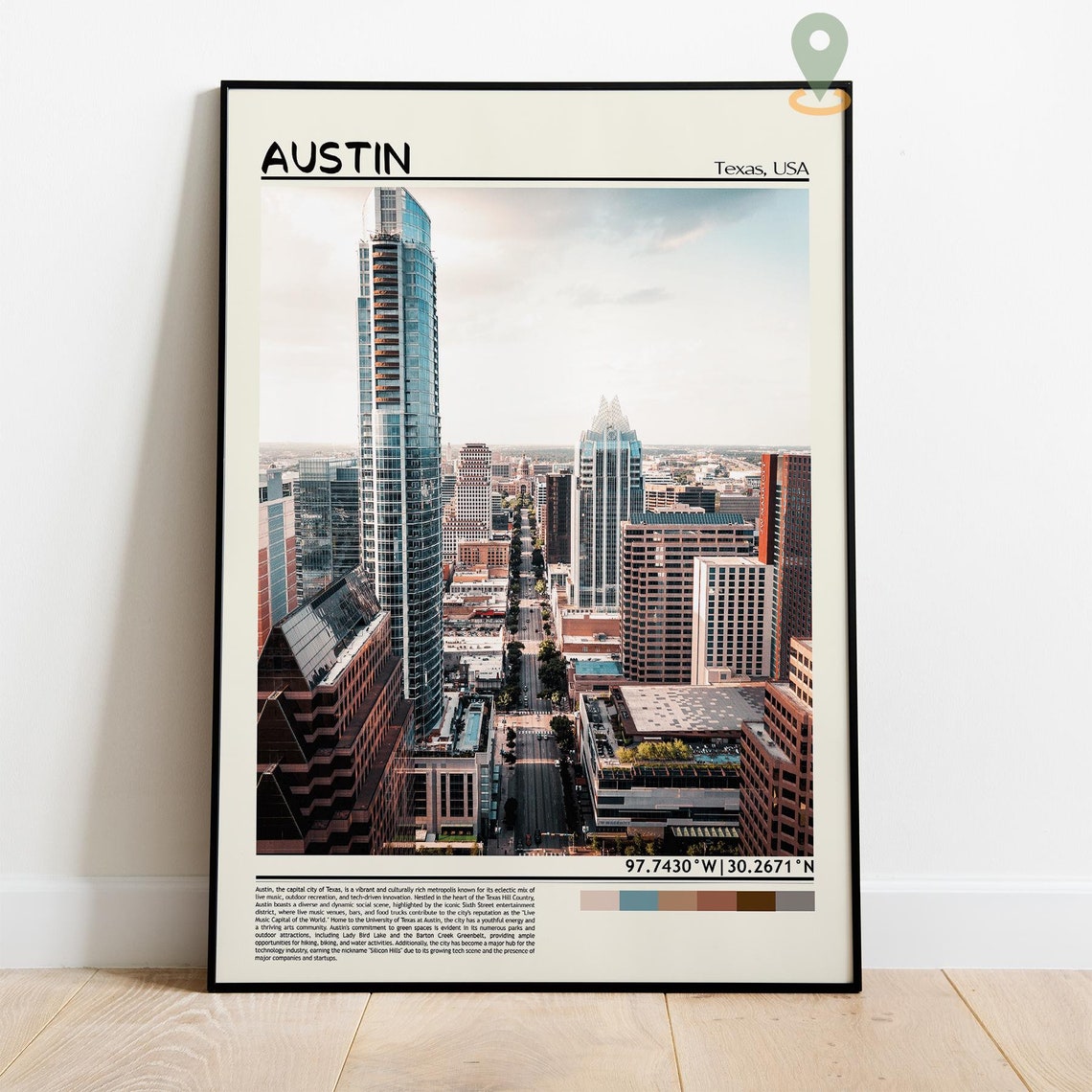 Austin Texas Modern Downtown Skyscrapers Aerial City View Poster - Image 2