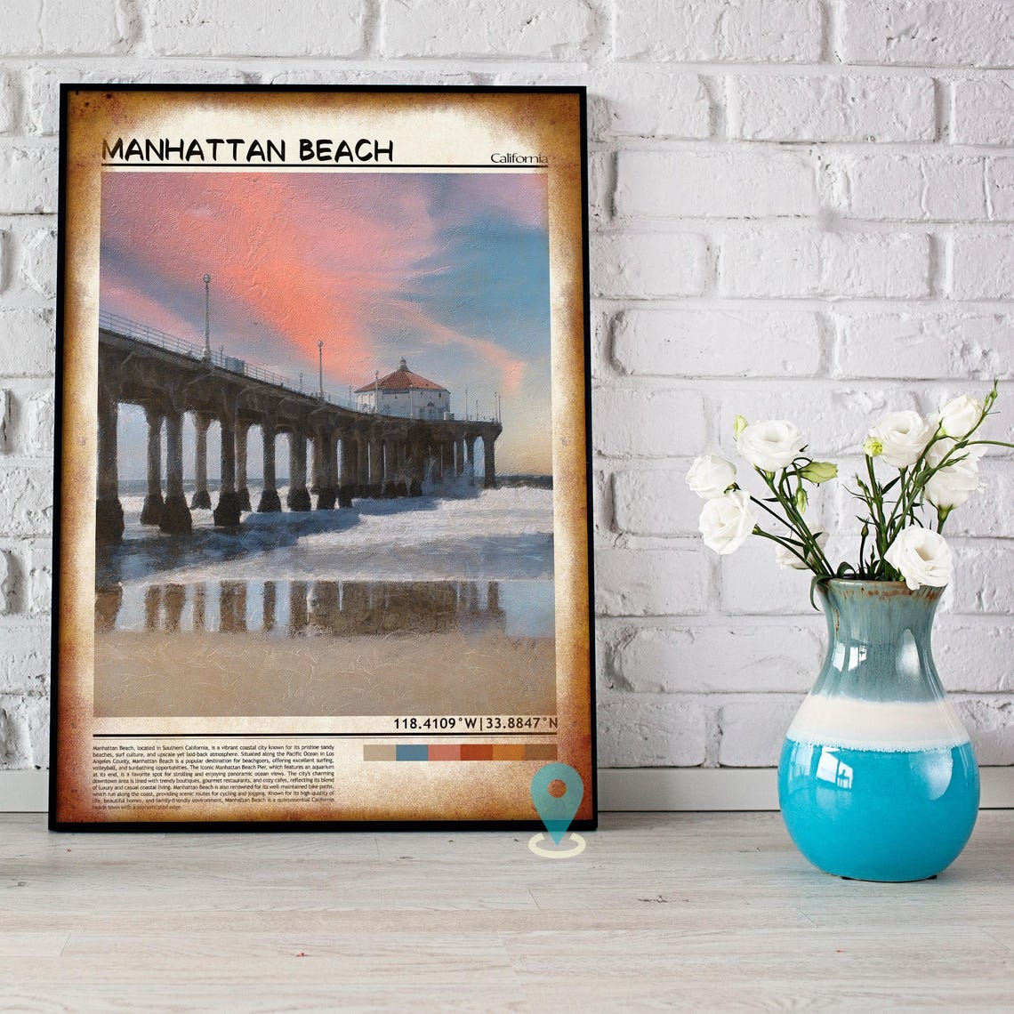 Manhattan Beach California Sunset Pier Painterly Beach Art Poster - Image 5