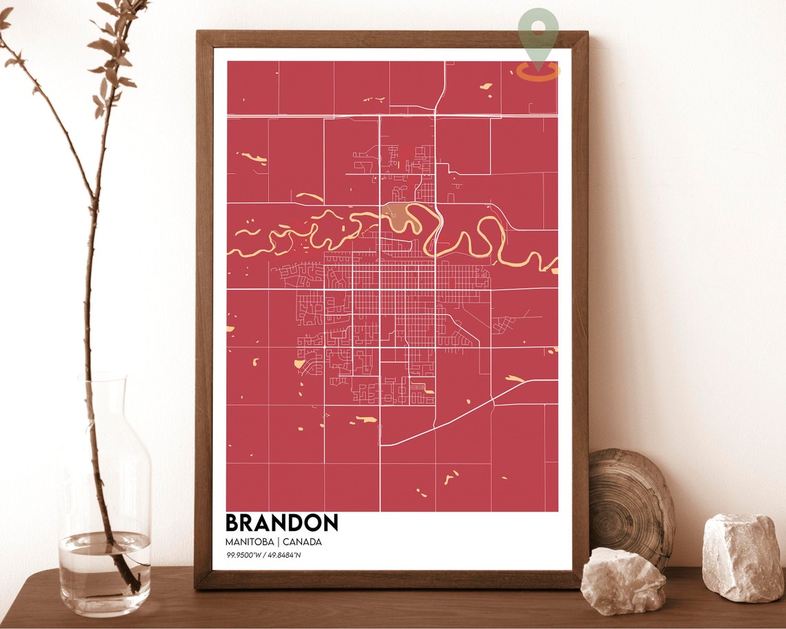 Brandon Manitoba Canada Dark Modern City Street Map Design Poster - Image 3