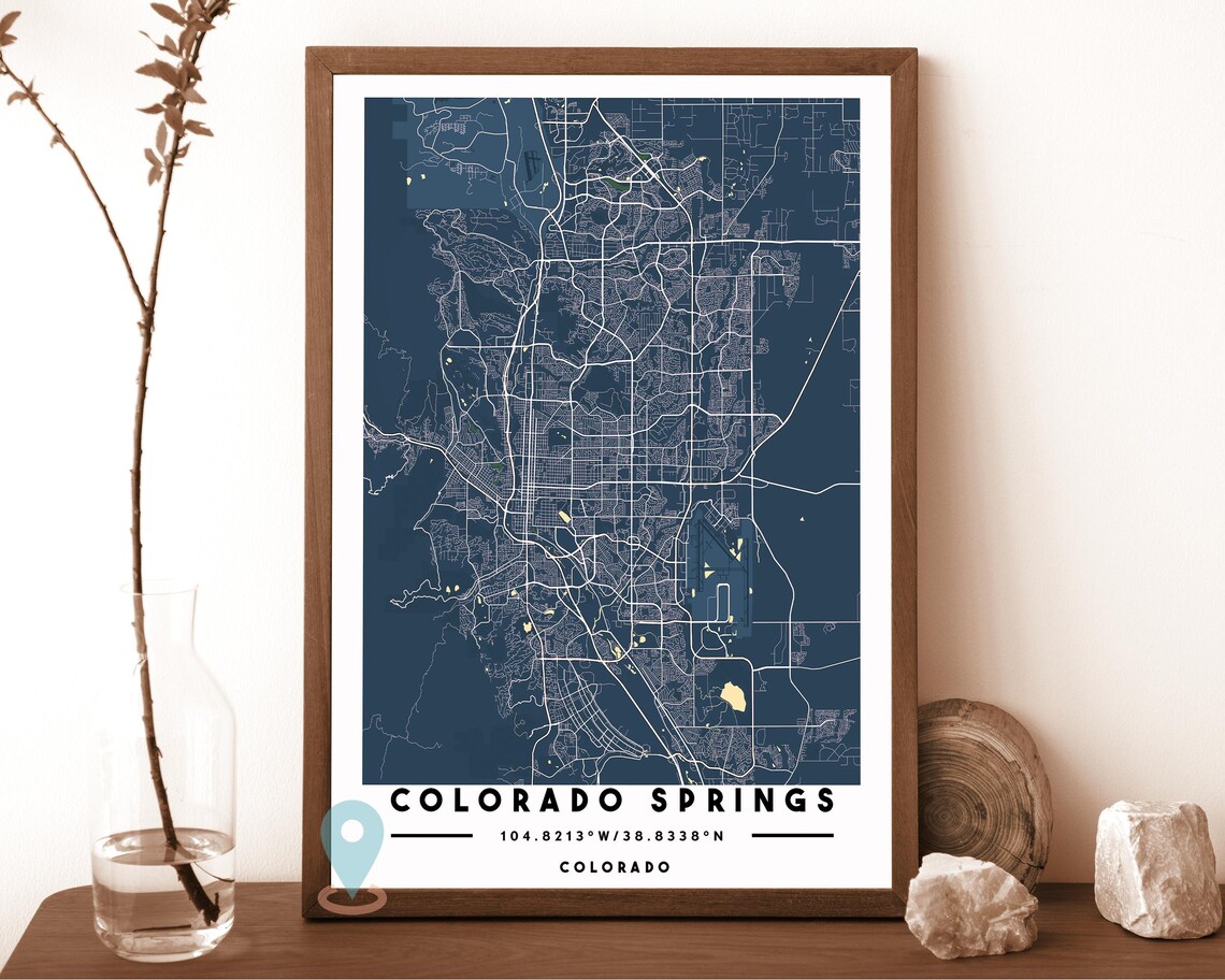Colorado Springs Colorado Navy White Street Map Minimalist City Art Print