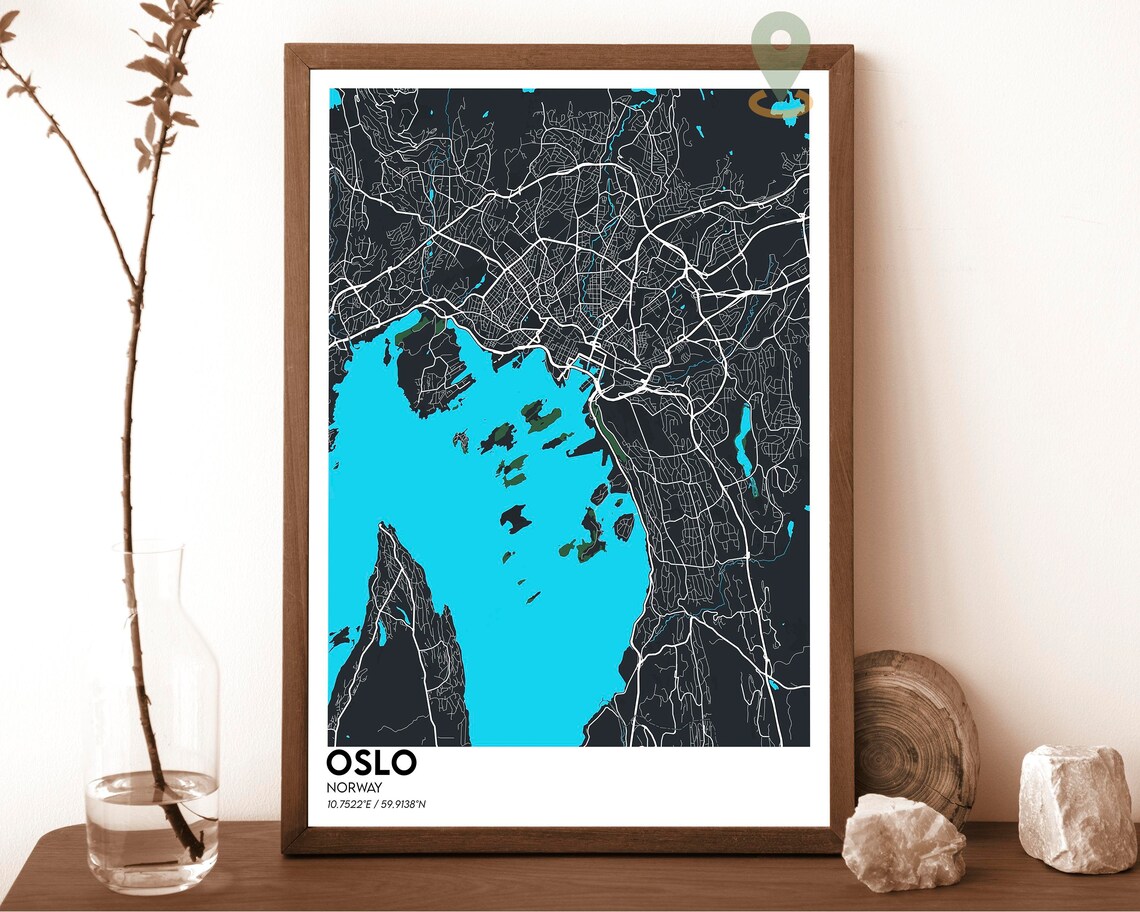 Oslo Norway Navy Gold Fjord City Street Map Modern Art Poster - Image 2