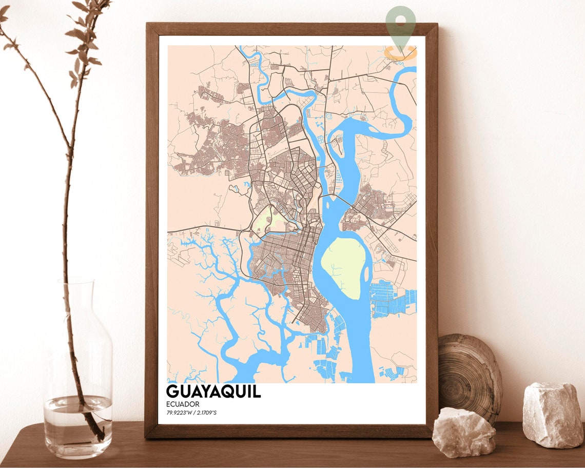 Guayaquil Ecuador Purple Peach River Street Map Port Art Poster - Image 5