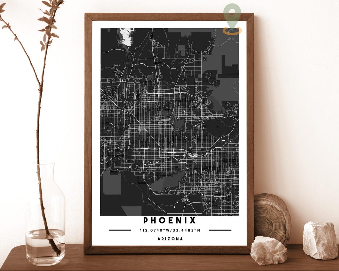 Phoenix Arizona USA Downtown Grid Dark Minimalist Map Poster - Image 6