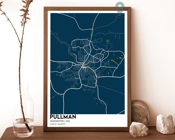 Pullman Washington Navy Blue Minimalist Street Map Home Decor Poster