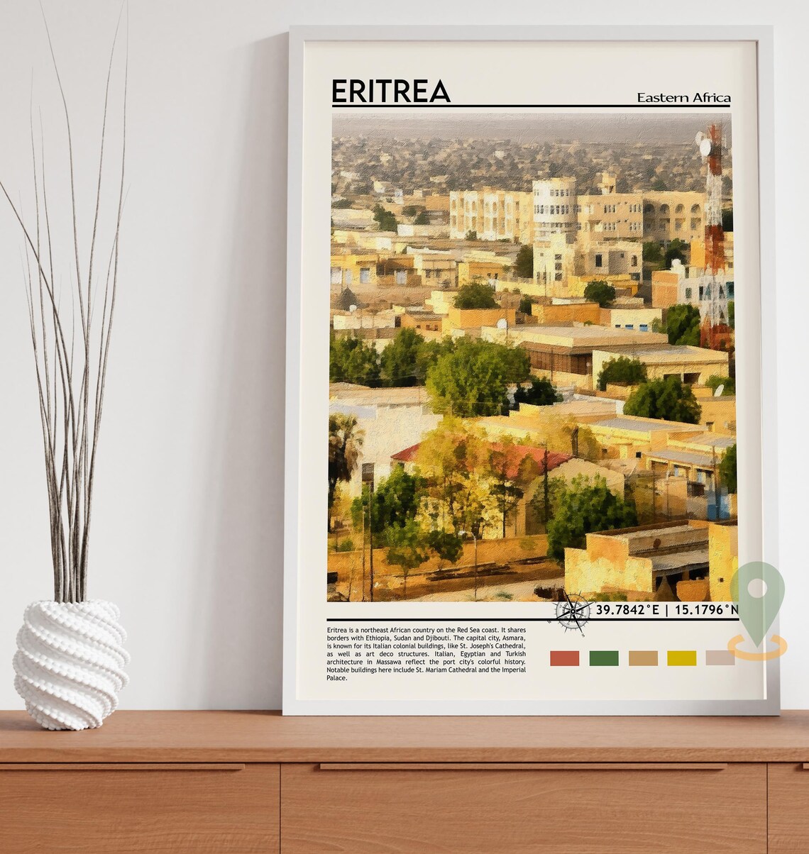 Eritrea Eastern Africa Golden Painted Cityscape Travel Poster - Image 3