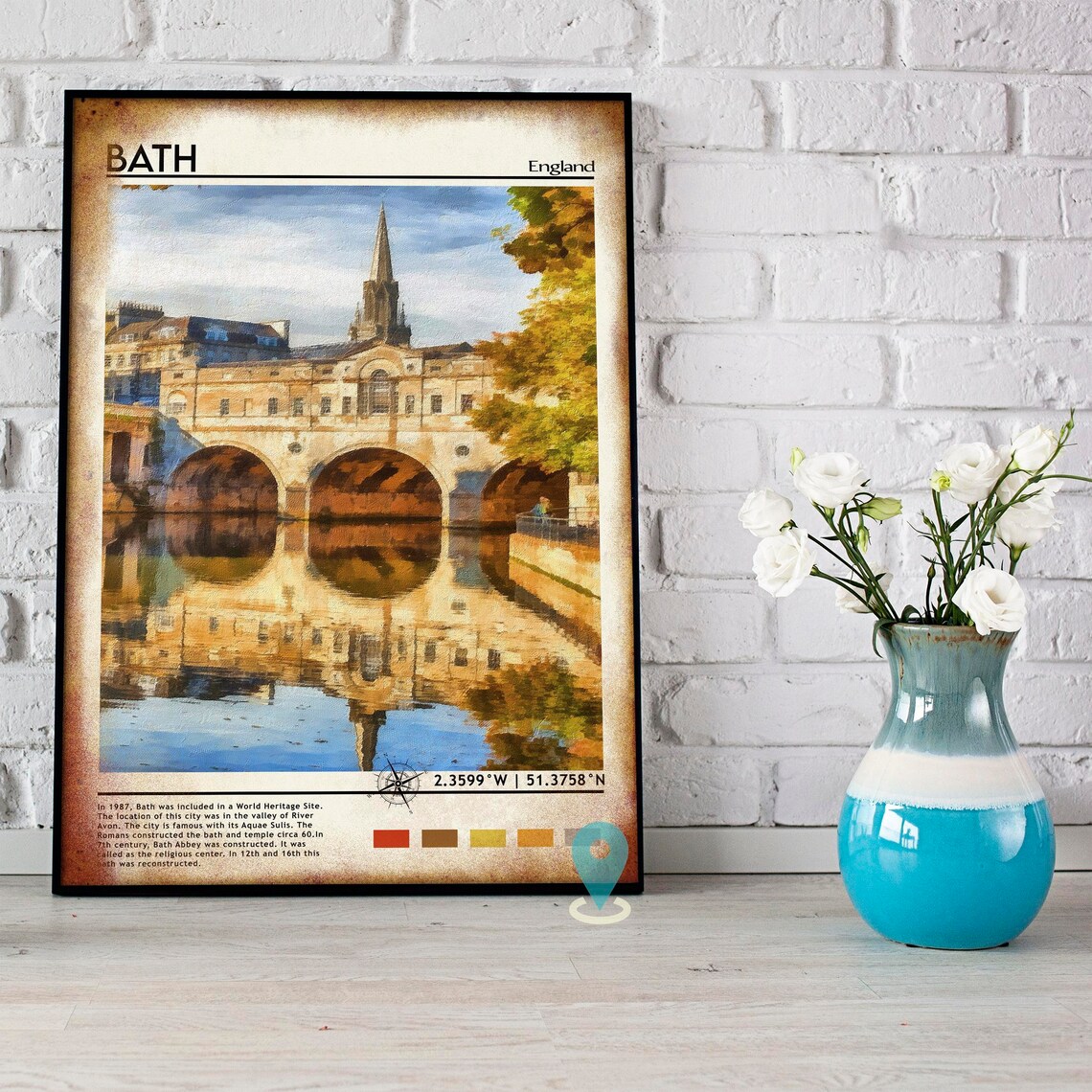 Bath England Roman City Pulteney Bridge Painting Travel Poster - Image 2
