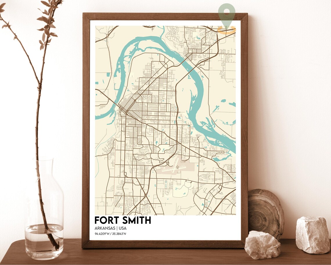 Fort Smith Arkansas USA Minimal Gray Blue River City Map Street Poster - Image 5
