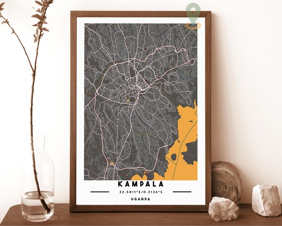 Kampala Uganda City Street Map Dark Orange Poster Wall Decor