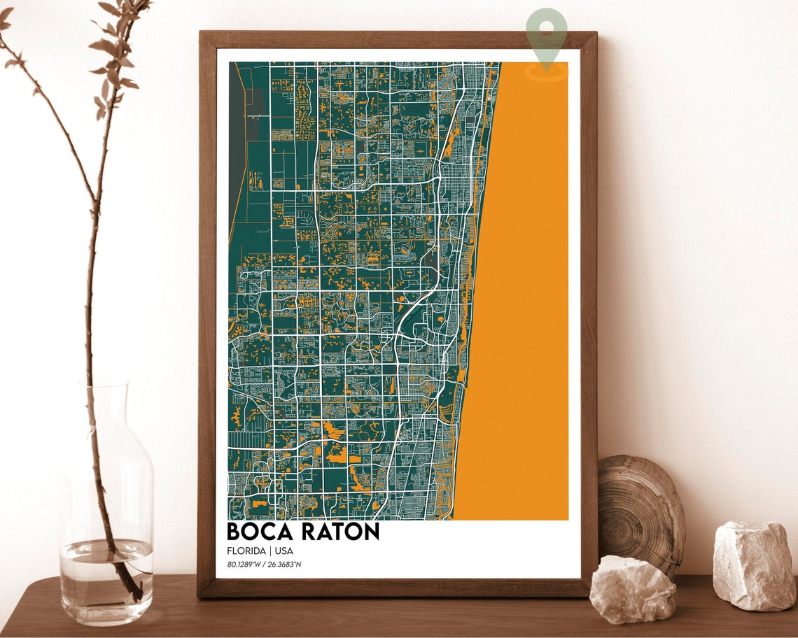 Boca Raton Florida City Map Poster Navy Mint Coastal Modern Art - Image 5