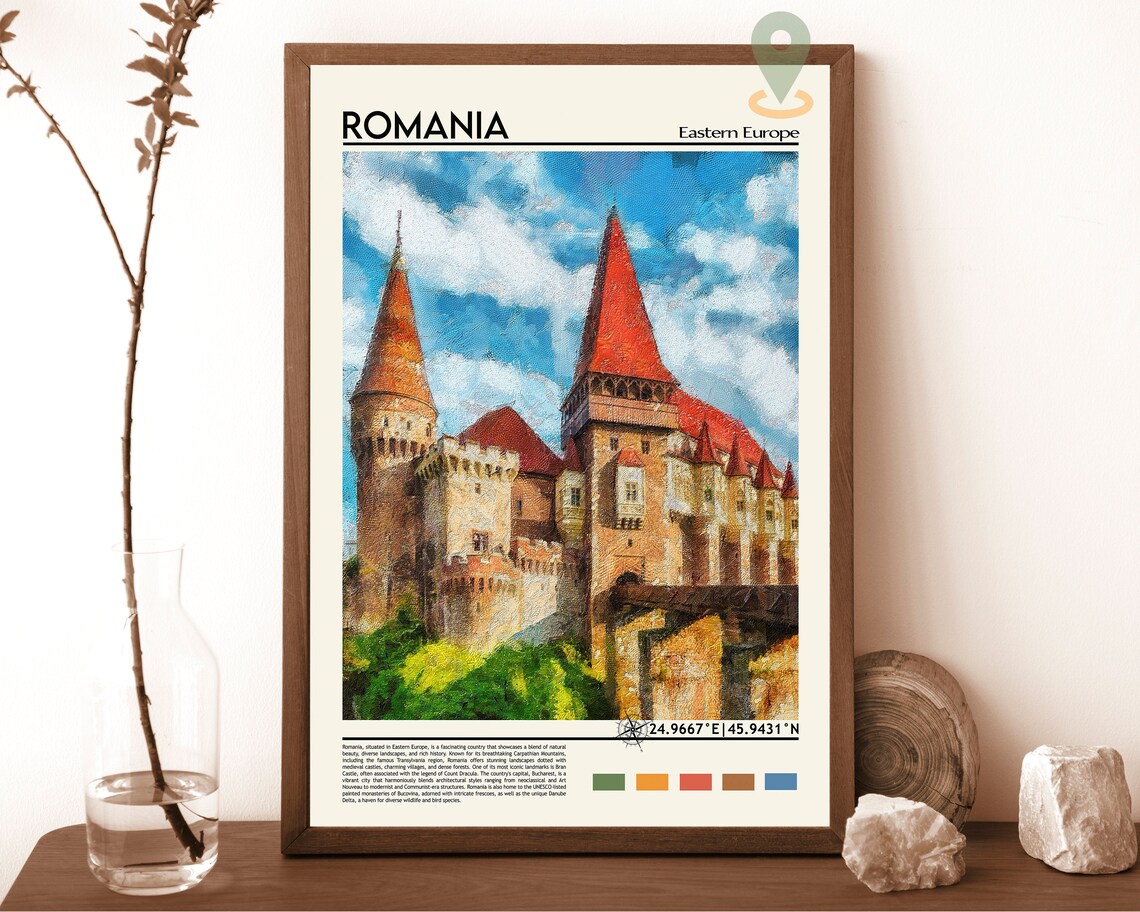 Romania Corvin Castle Eastern Europe Watercolor Travel Poster