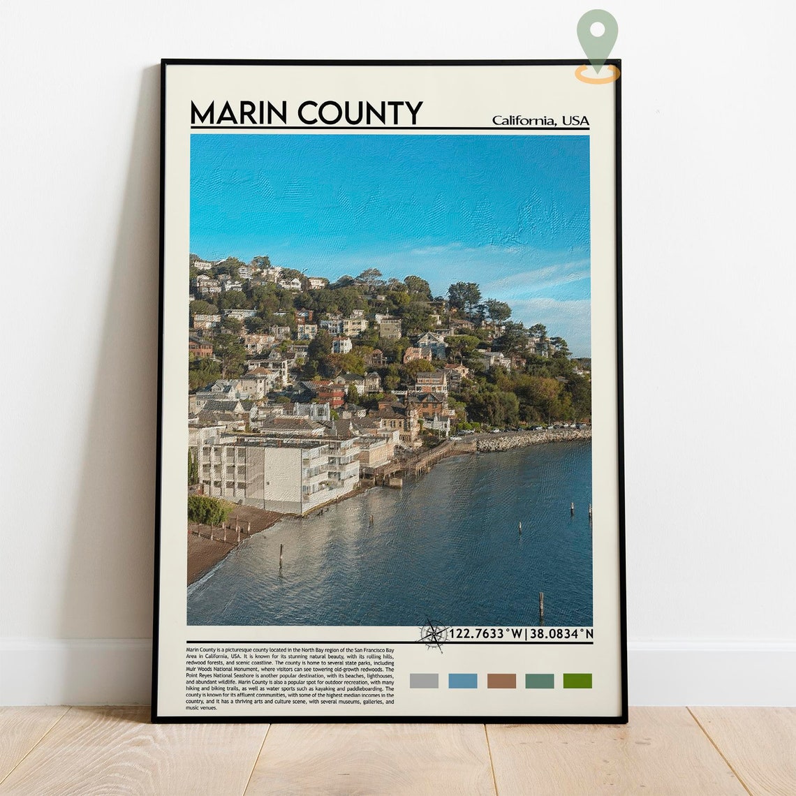 Marin County California Bay Hillside Town Waterfront View Poster - Image 2