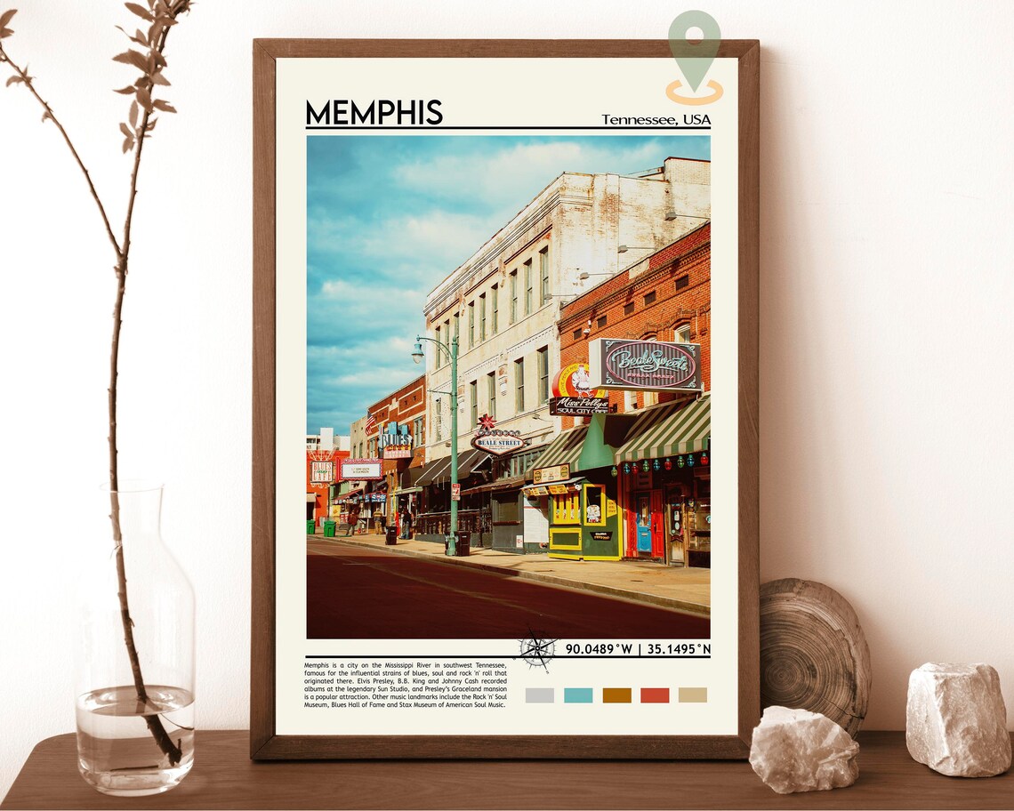 Memphis Tennessee USA Beale Street Blues Music Scene Travel Poster