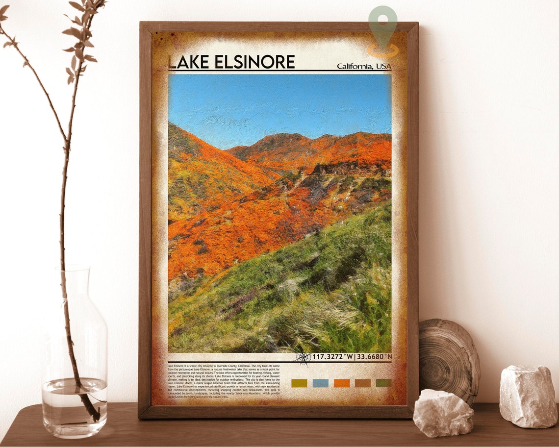 Lake Elsinore Print Lake Elsinore Poster Lake Elsinore Wall Art Lake Elsinore Travel Print Lake Elsinore Art Print Lake Elsinore Art - Image 6